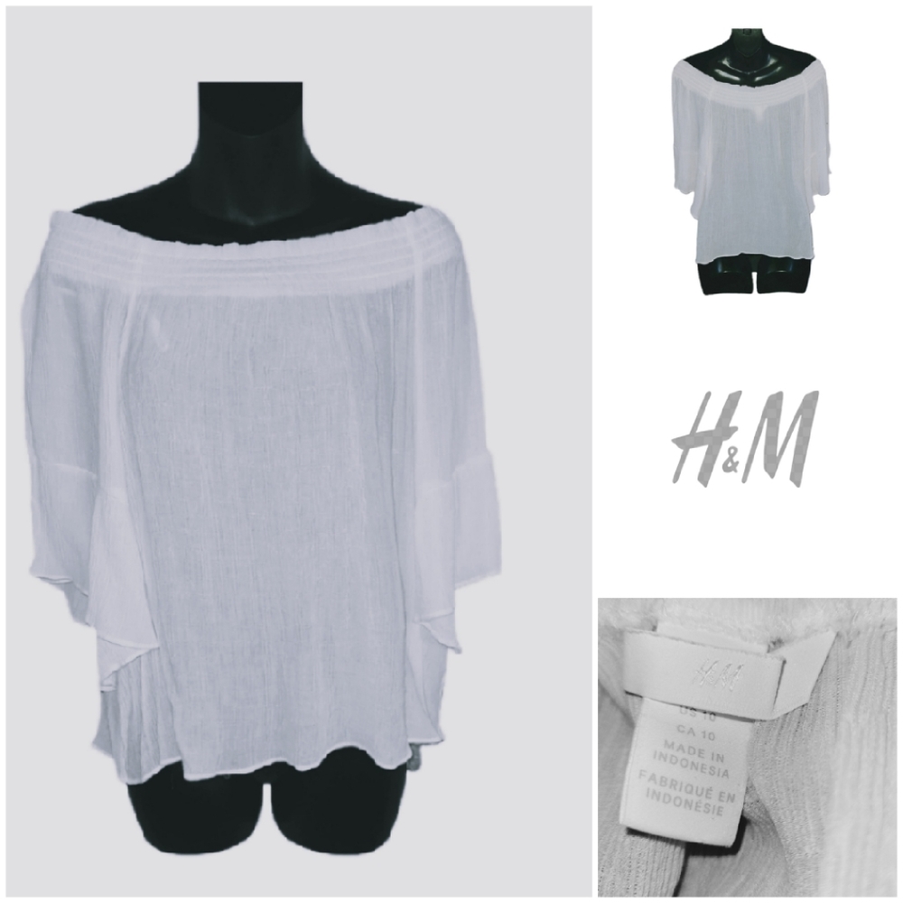 H&M WHITE  OFF SHOULDER CRINKLE BLOUSE